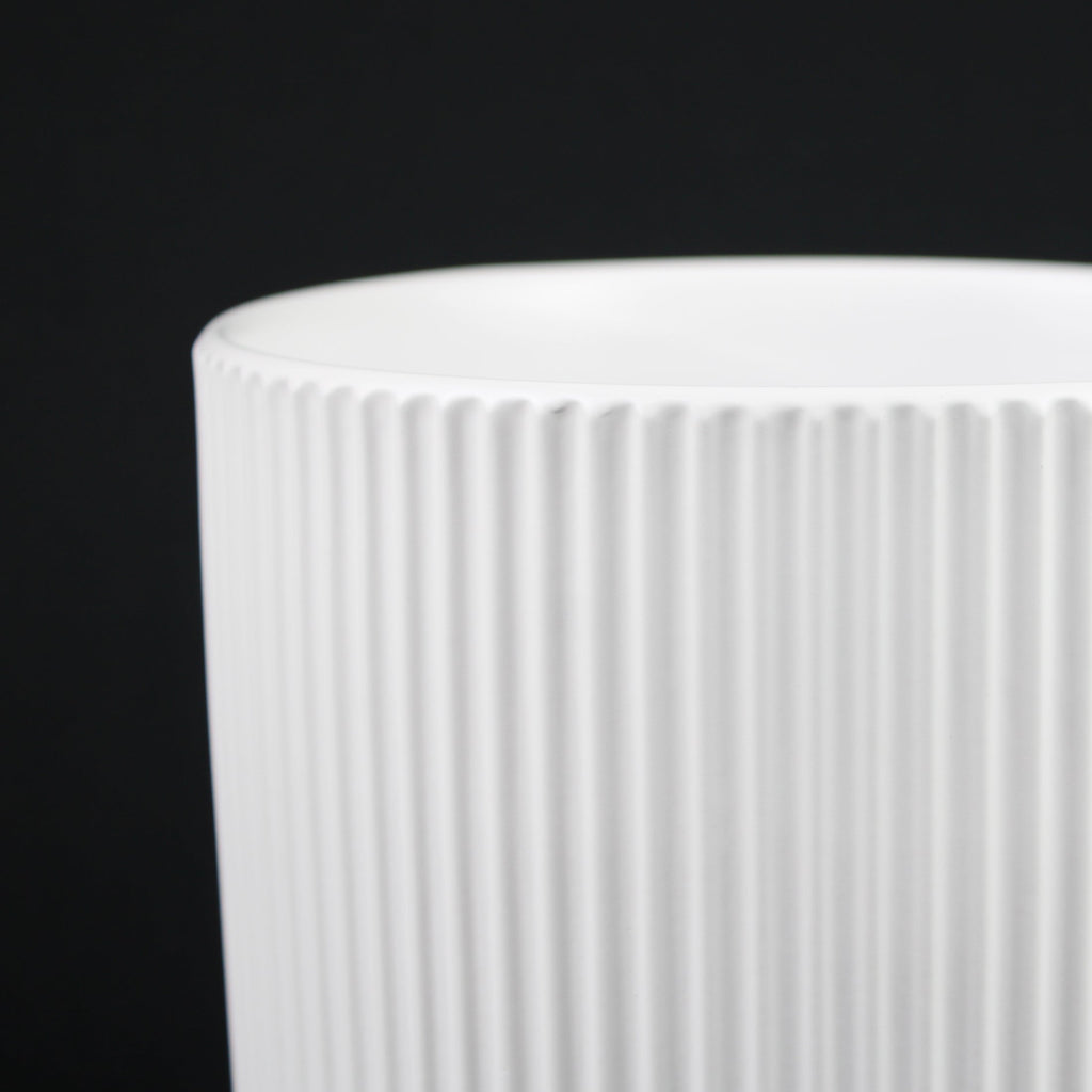 3-Piece White Stoneware Planter Pot Set with Ribbed Texture