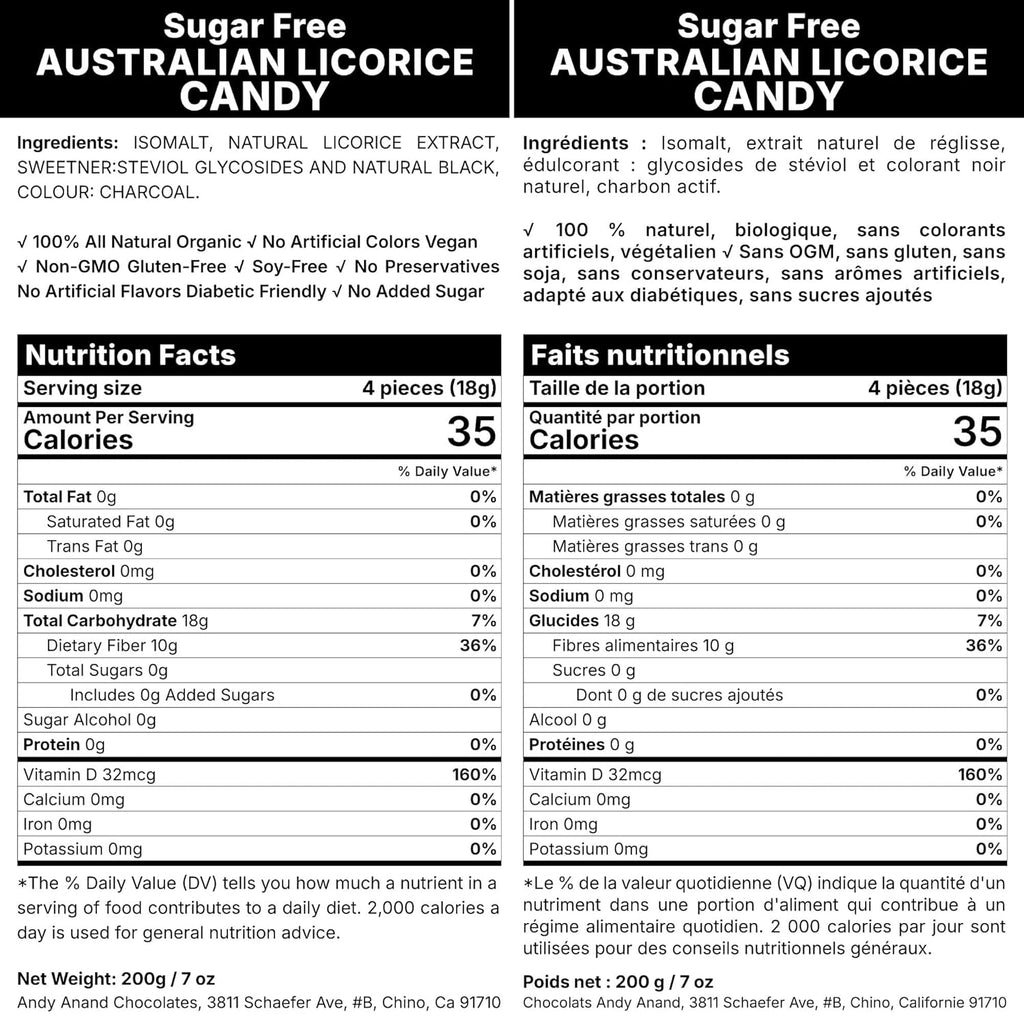 Andy Anand Sugar-Free Australian Licorice Candy, 7 oz – Made in Europe, Stevia Sweetened, No Artificial Flavors, Keto & Diabetic-Friendly