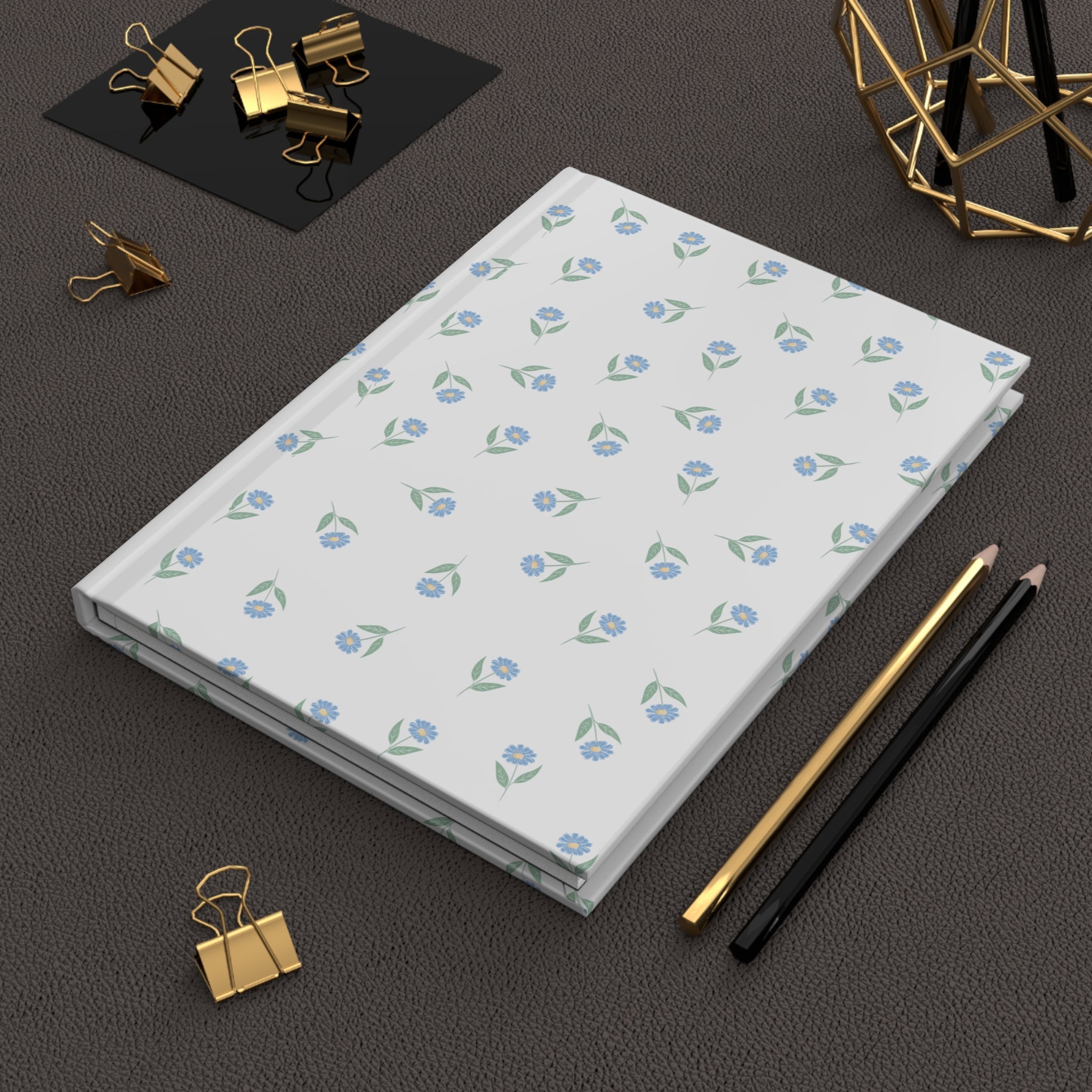 Customizable Blue Floral Hardcover Journal