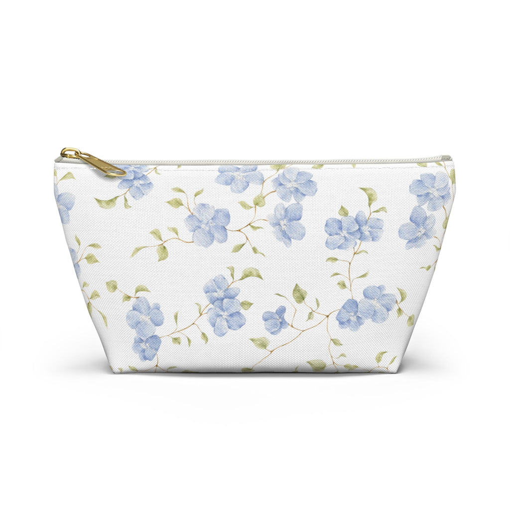 Customizable: Floral Accessory Pouch, Cosmetic Bag, Makeup Organizer, Gift for Her, Travel Essentials, Blue Floral Design