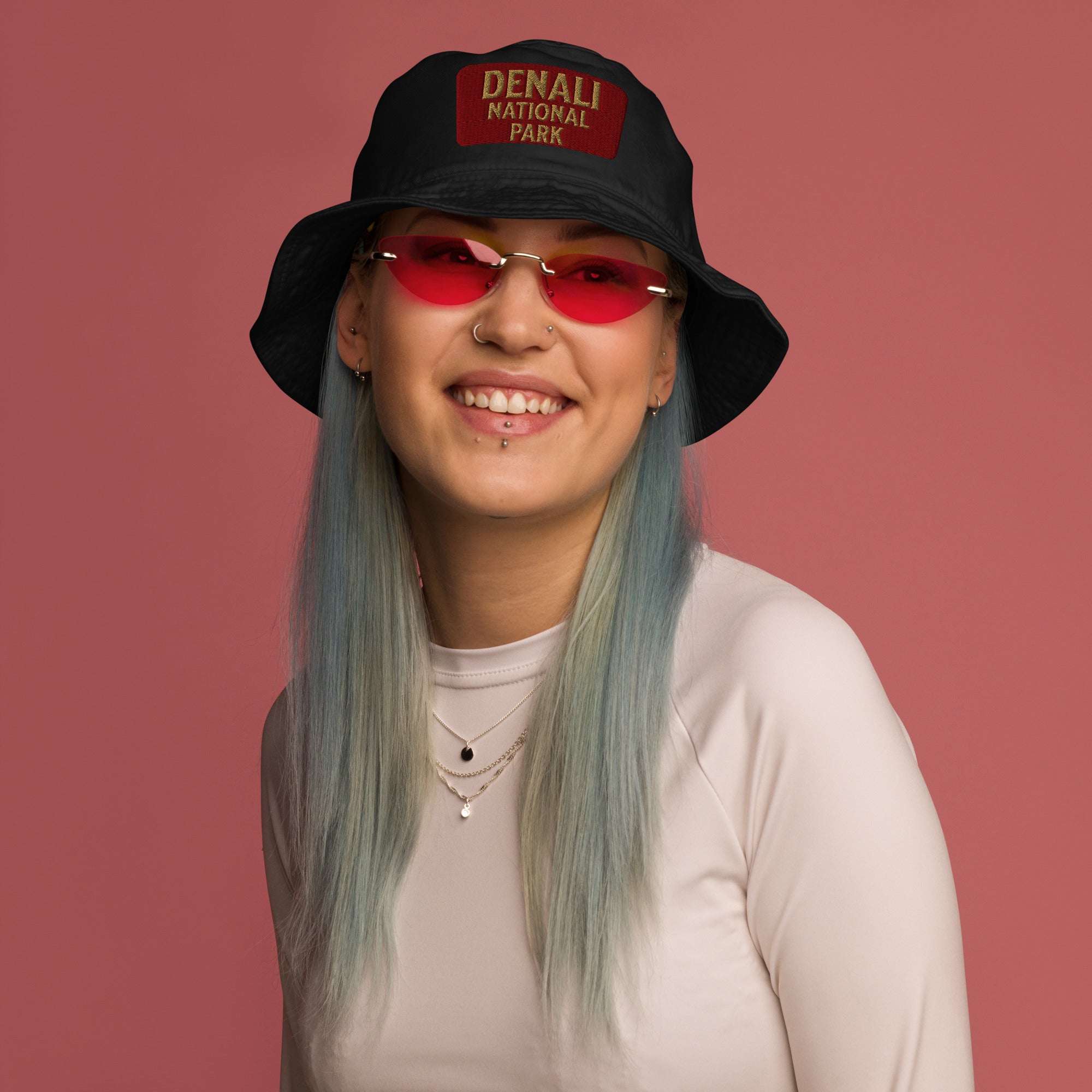 Denali National Park Sign Organic Embroidered Bucket Hat