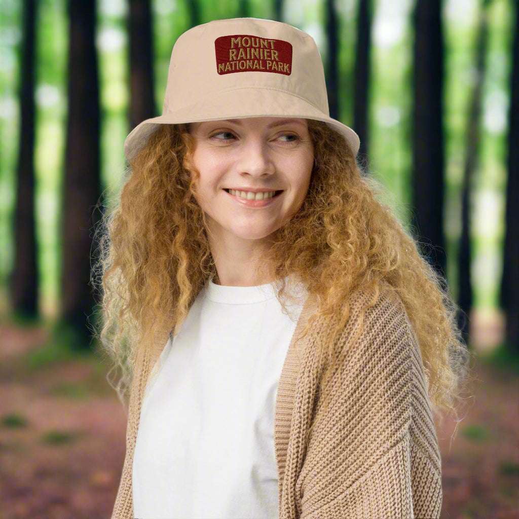 Mount Rainier National Park Sign Organic Bucket Hat