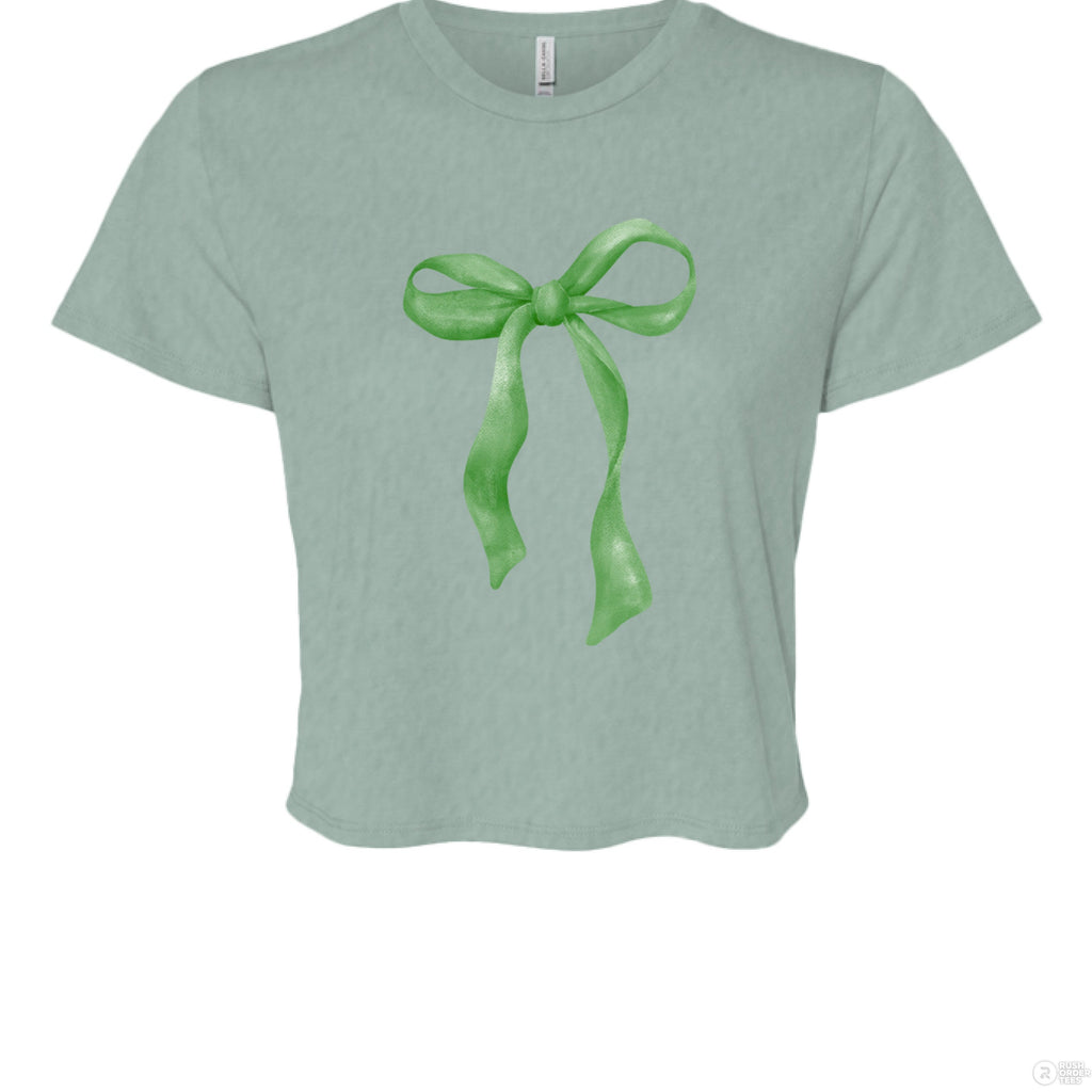 Customizable: Green Coquette Bow Flowy Cropped T-Shirt