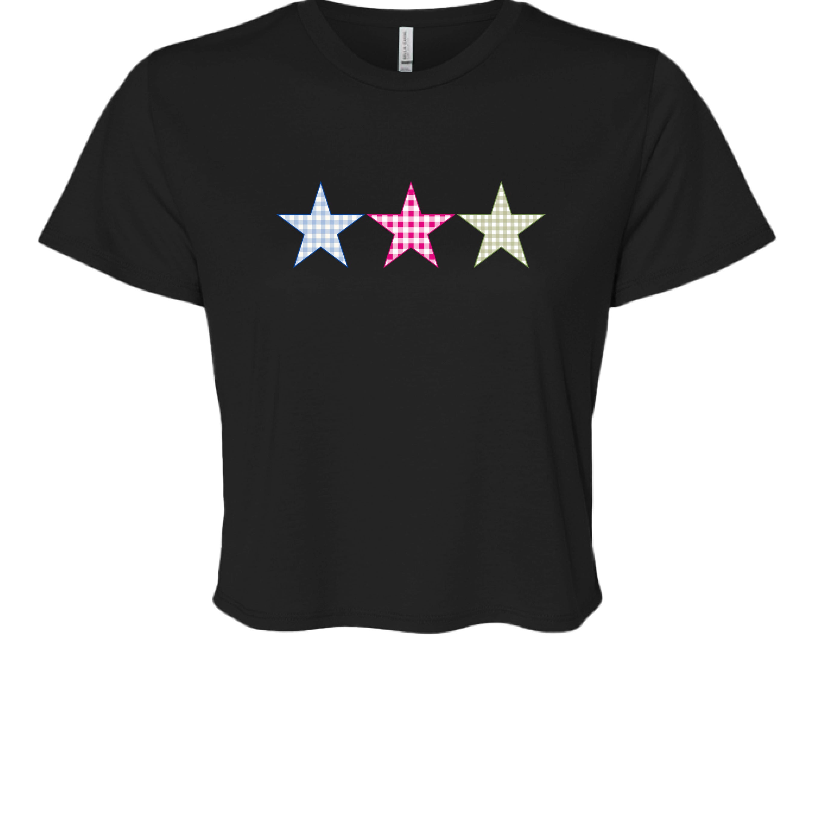 Customizable: Gingham Tri-Star Flowy Cropped Tee